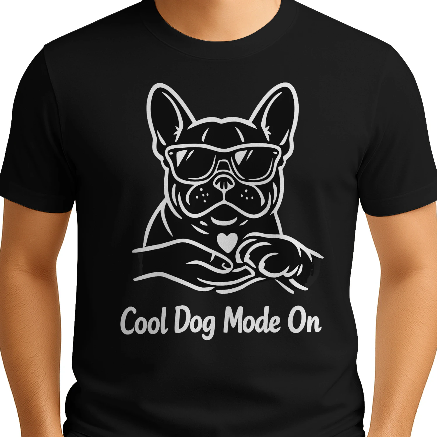 Cool Dog Mode On French Bulldog Shirt – Funny Minimalist Dog Lover Tee, Frenchie Mom Gift, Sunglasses Dog Graphic