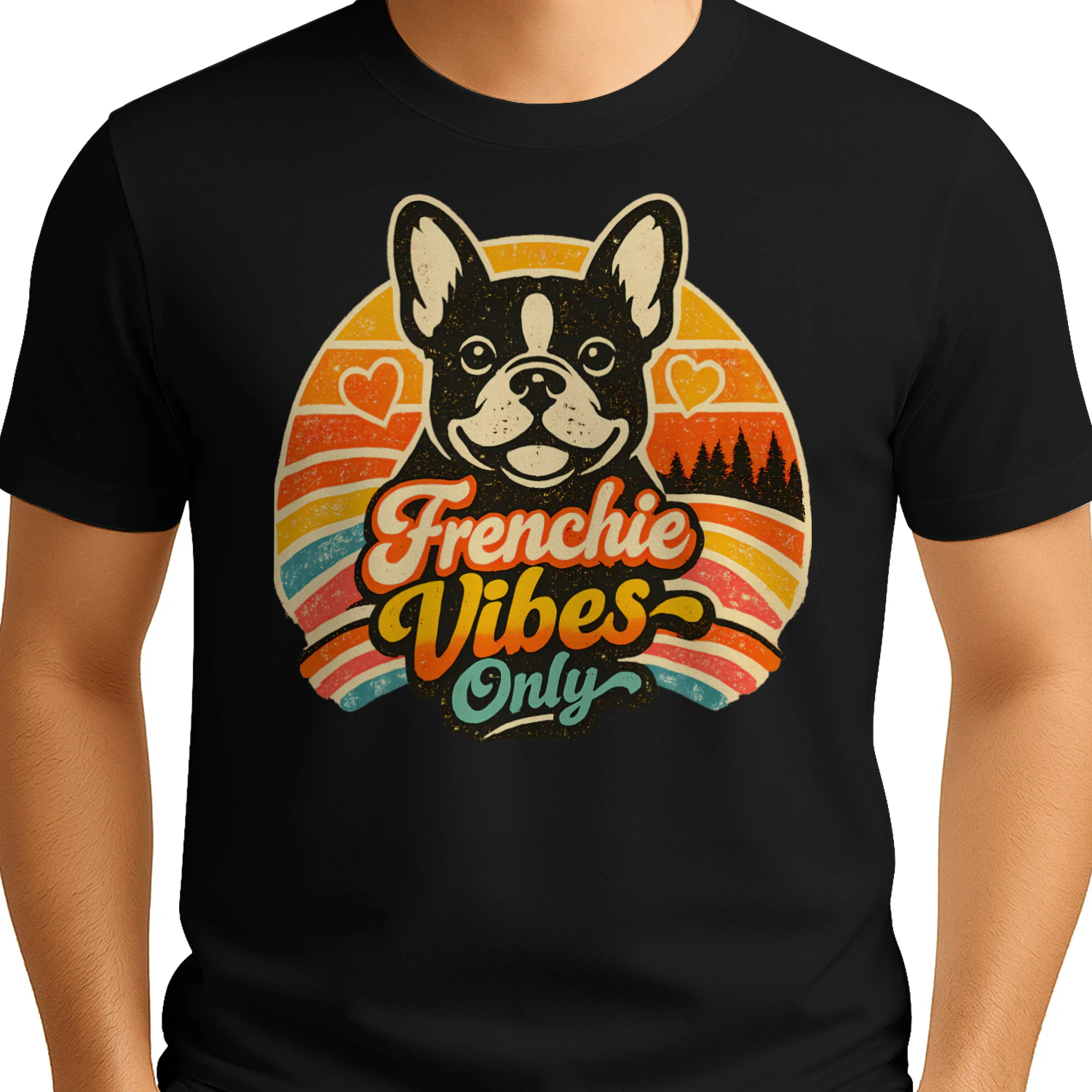 Frenchie Vibes Only Shirt – Retro Sunset French Bulldog Tee, Cute Dog Mom Gift, Vintage Frenchie Lover Apparel