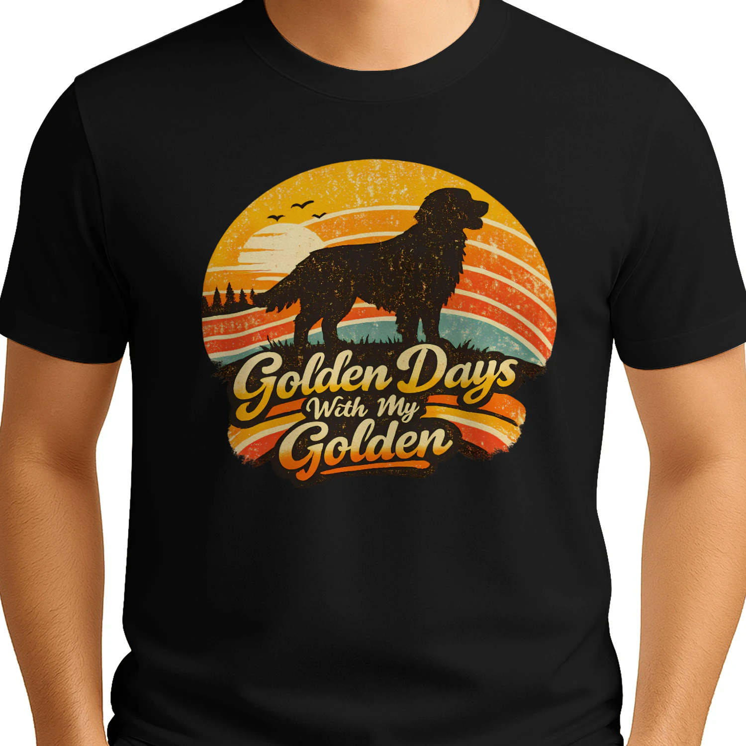 Golden Days With My Golden Shirt – Retro Sunset Golden Retriever Tee, Dog Dad & Dog Mom Gift, Vintage Pet Lover Apparel