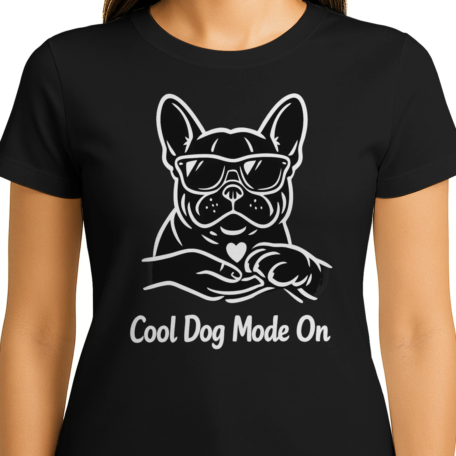 Cool Dog Mode On French Bulldog Shirt – Funny Minimalist Dog Lover Tee, Frenchie Mom Gift, Sunglasses Dog Graphic