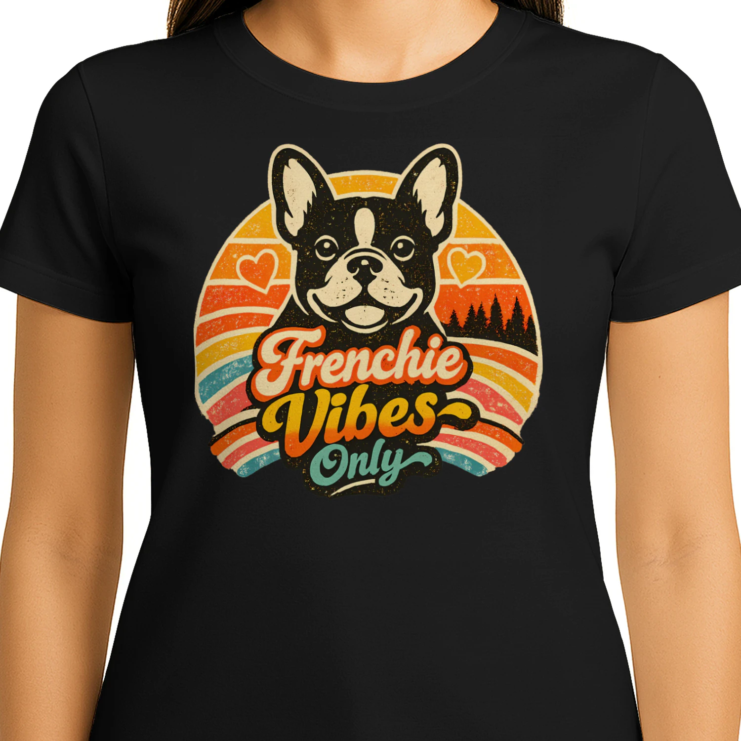 Frenchie Vibes Only Shirt – Retro Sunset French Bulldog Tee, Cute Dog Mom Gift, Vintage Frenchie Lover Apparel