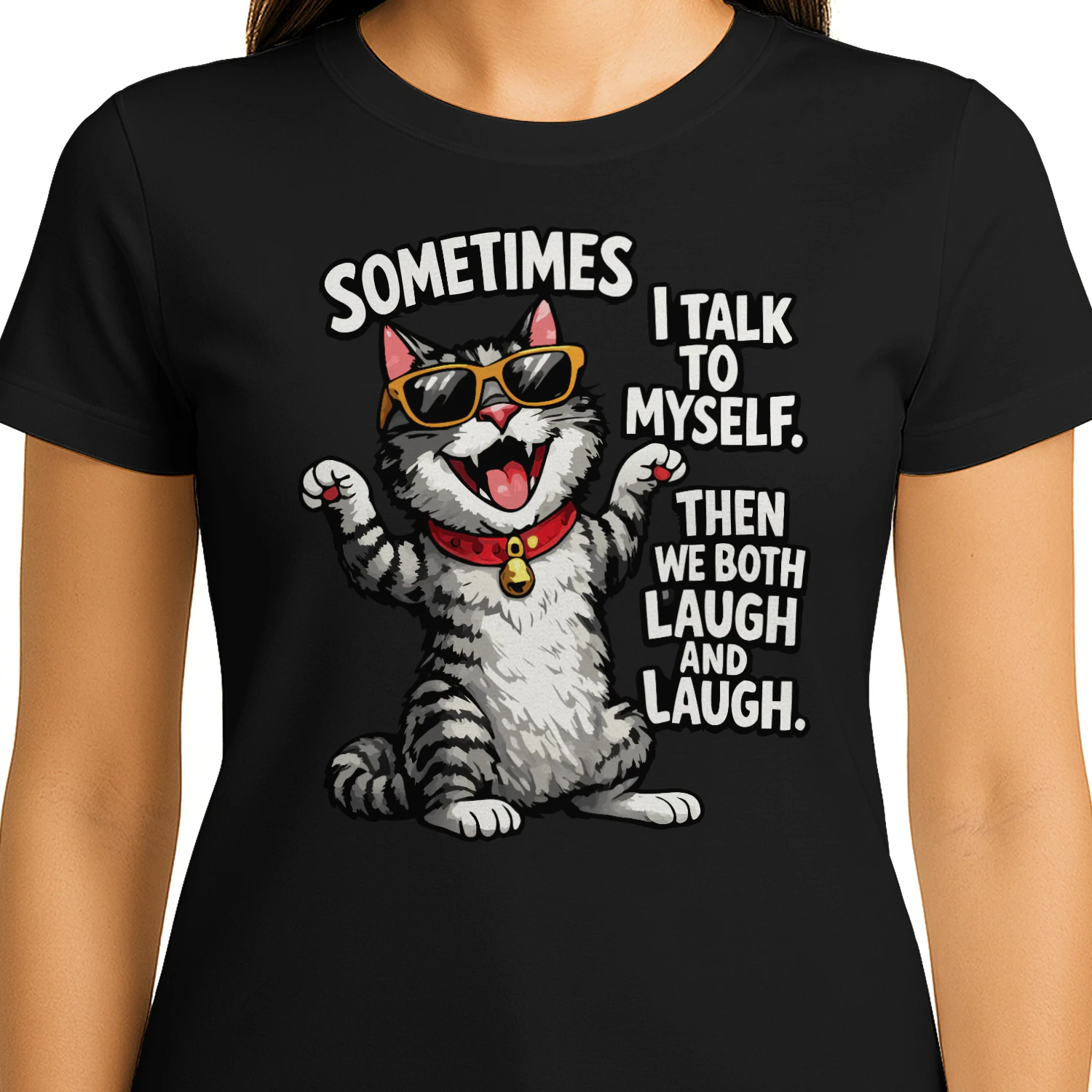 Sometimes I Talk to Myself Cat Shirt – Funny Laughing Cat Meme Tee, Sarcastic Cat Lover Gift, Sunglasses Cat Graphic