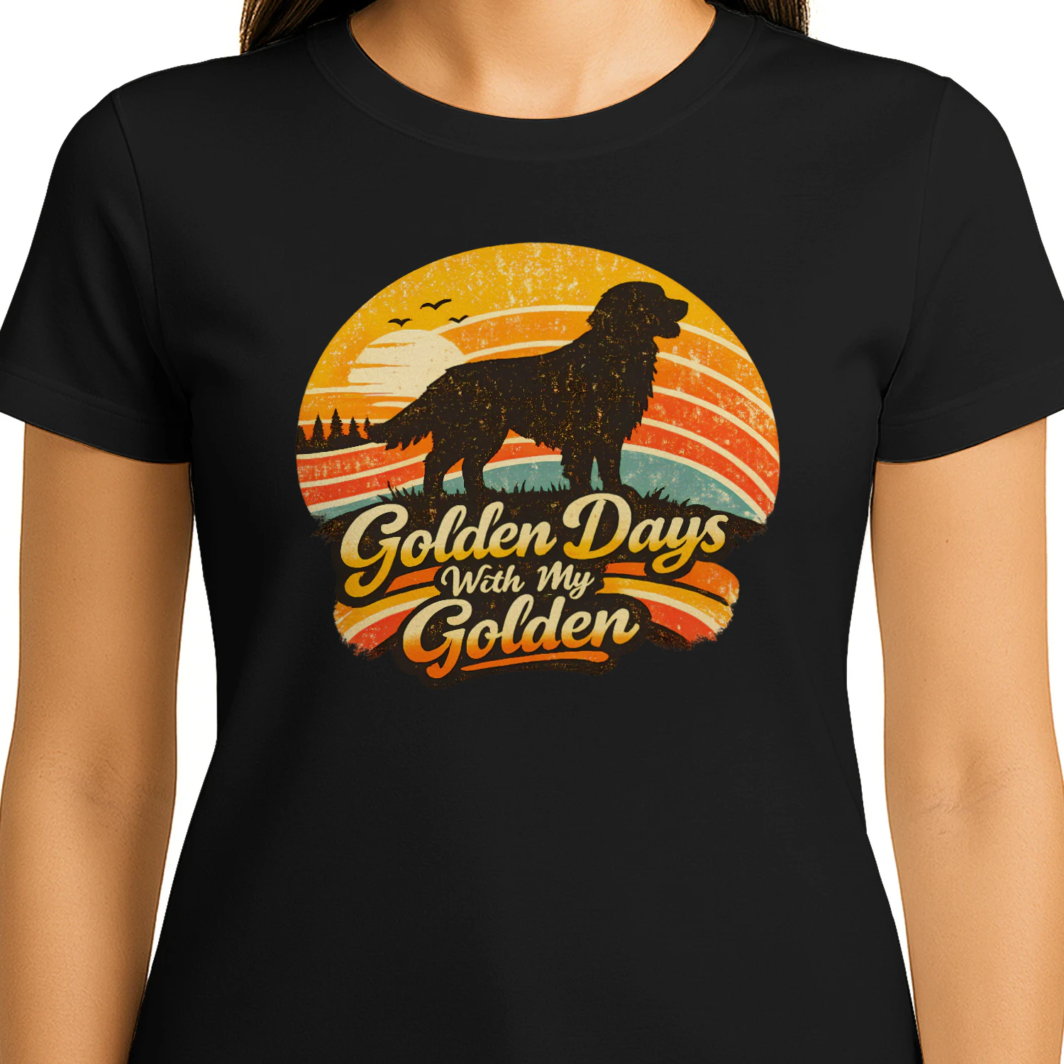 Golden Days With My Golden Shirt – Retro Sunset Golden Retriever Tee, Dog Dad & Dog Mom Gift, Vintage Pet Lover Apparel