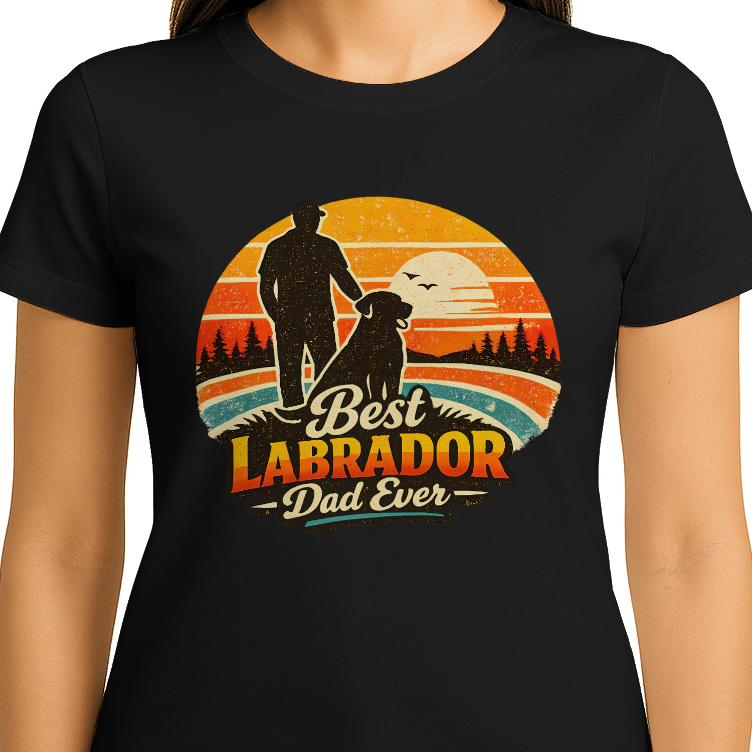 Best Labrador Dad Ever Shirt – Retro Sunset Labrador Retriever Tee, Dog Dad Gift, Outdoor Dog Lover Apparel