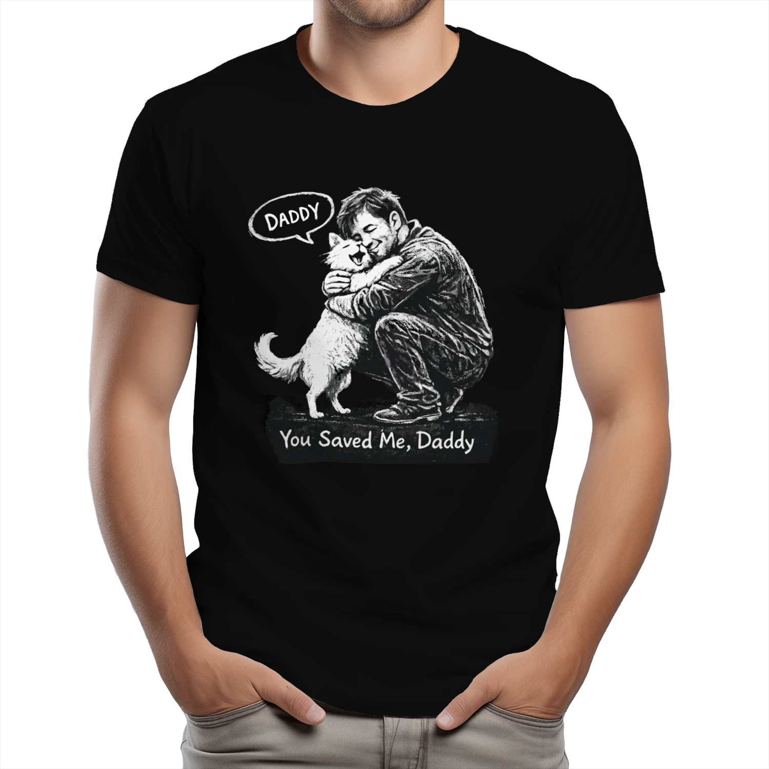 You Saved Me Daddy – Cat Rescue Emotional T‑Shirt Design