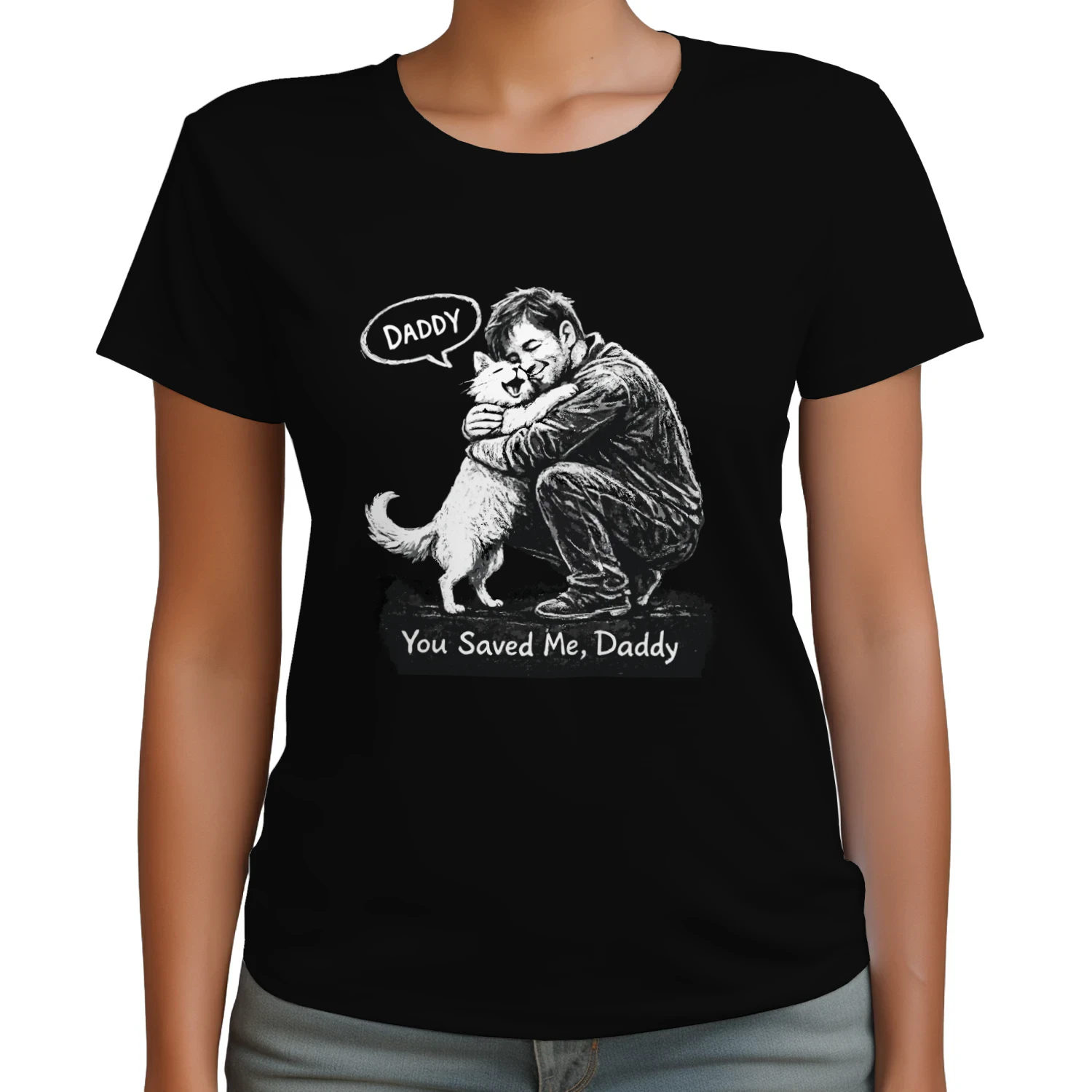 You Saved Me Daddy – Cat Rescue Emotional T‑Shirt Design