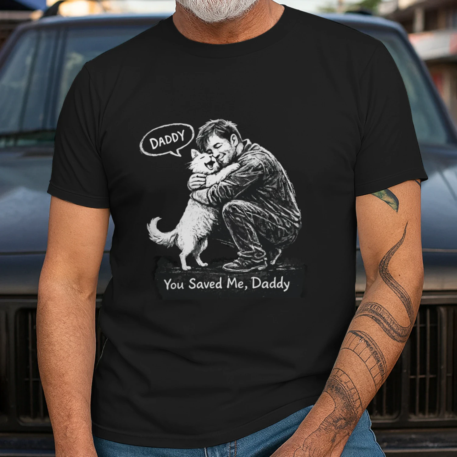 You Saved Me Daddy – Cat Rescue Emotional T‑Shirt Design