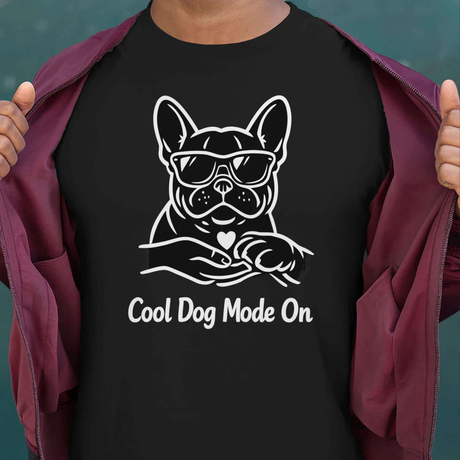 Cool Dog Mode On French Bulldog Shirt – Funny Minimalist Dog Lover Tee, Frenchie Mom Gift, Sunglasses Dog Graphic