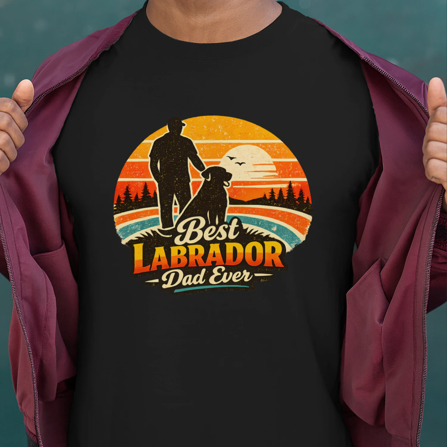 Best Labrador Dad Ever Shirt – Retro Sunset Labrador Retriever Tee, Dog Dad Gift, Outdoor Dog Lover Apparel