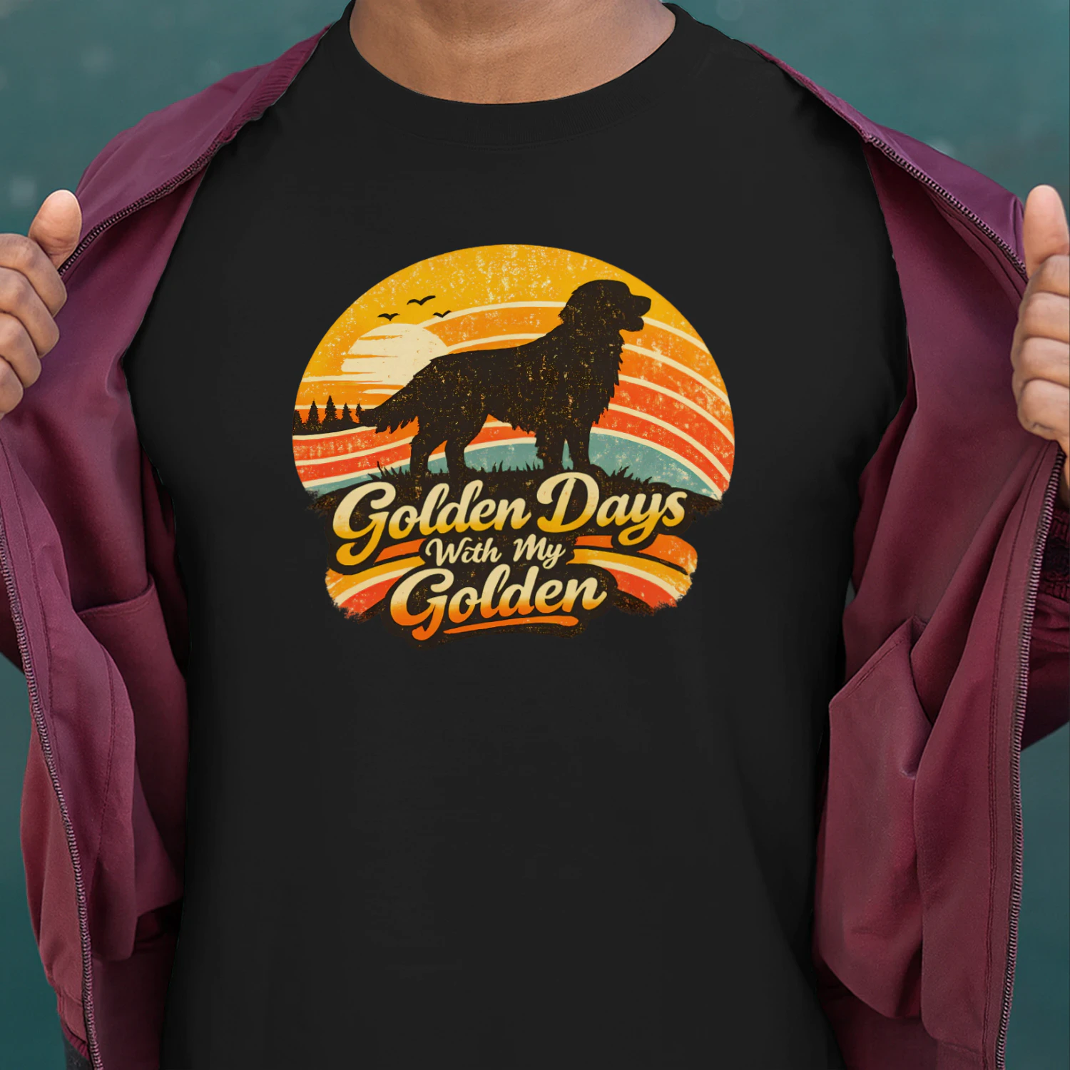 Golden Days With My Golden Shirt – Retro Sunset Golden Retriever Tee, Dog Dad & Dog Mom Gift, Vintage Pet Lover Apparel