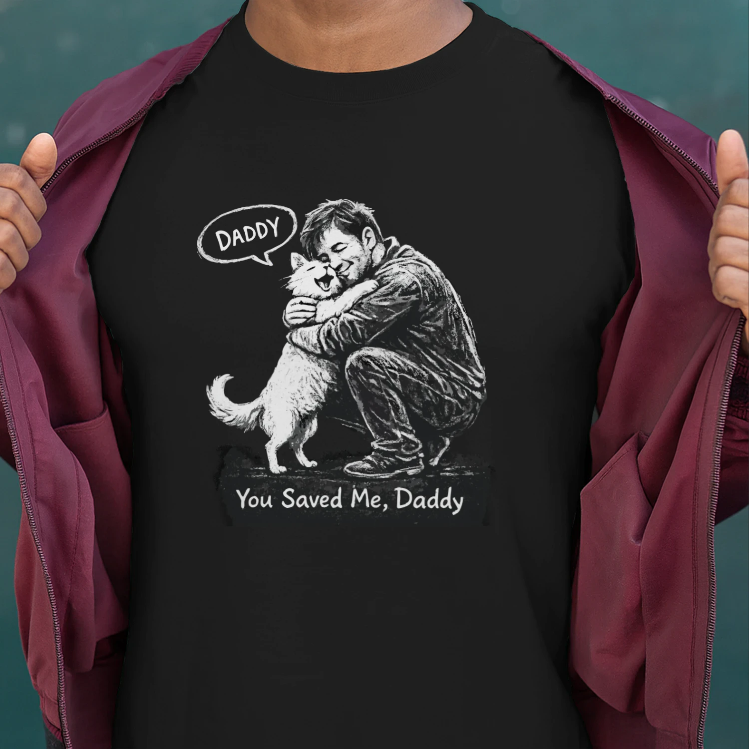 You Saved Me Daddy – Cat Rescue Emotional T‑Shirt Design