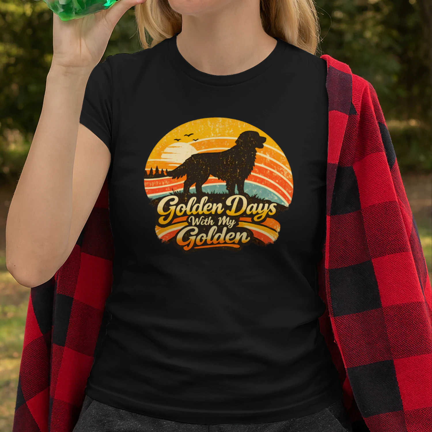Golden Days With My Golden Shirt – Retro Sunset Golden Retriever Tee, Dog Dad & Dog Mom Gift, Vintage Pet Lover Apparel