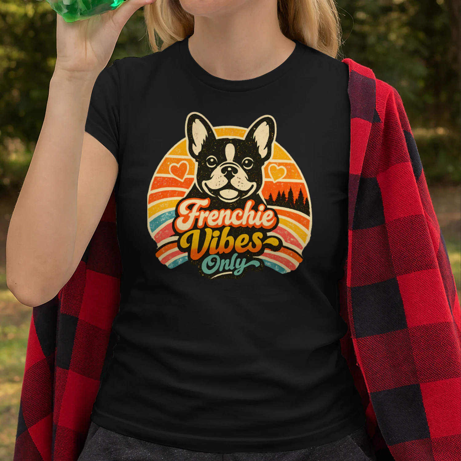 Frenchie Vibes Only Shirt – Retro Sunset French Bulldog Tee, Cute Dog Mom Gift, Vintage Frenchie Lover Apparel