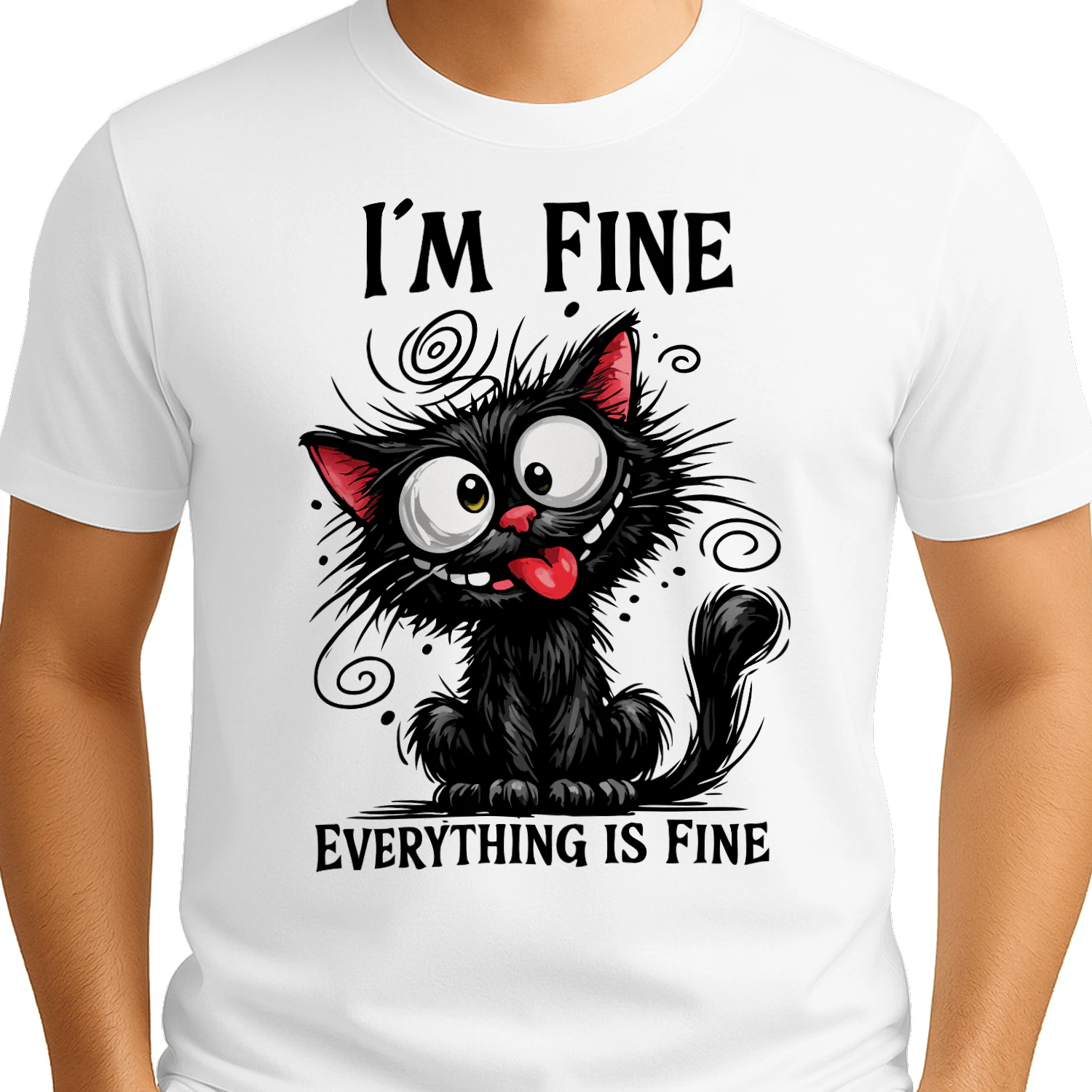 Funny Black Cat T‑Shirt – Cute Cartoon Cat with Silly Face – Humorous Pet Lover Tee for Cat Moms & Cat Dads – Cute Animal Graphic Shirt