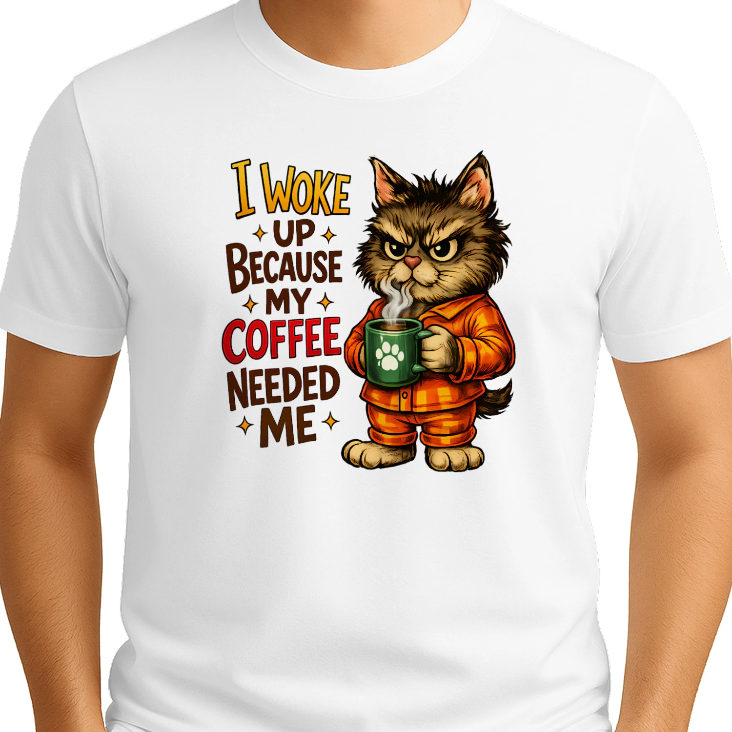 I Woke Up Because My Coffee Needed Me Shirt – Funny Grumpy Cat Coffee Tee, Cat Lover Gift, Morning Humor Apparel