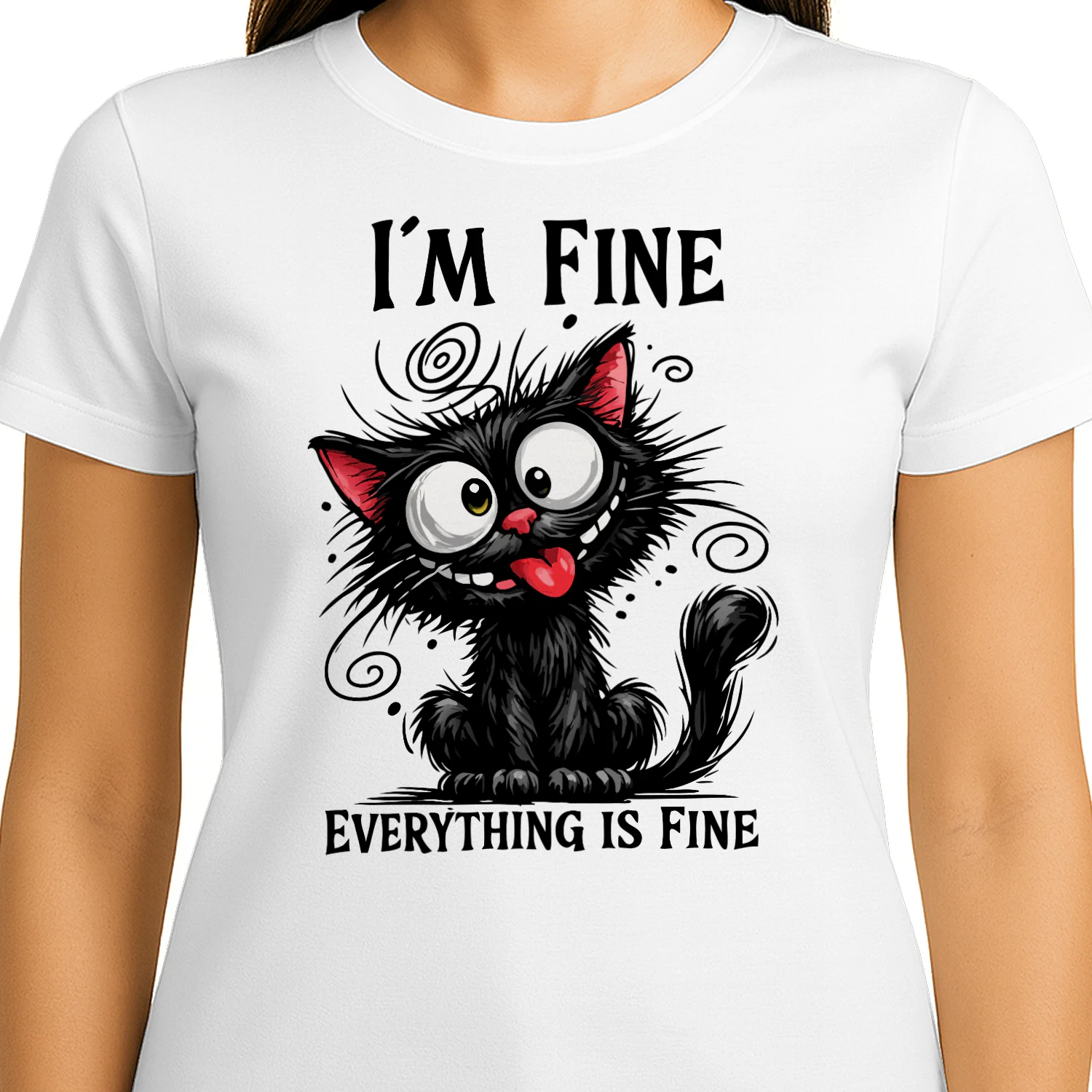 Funny Black Cat T‑Shirt – Cute Cartoon Cat with Silly Face – Humorous Pet Lover Tee for Cat Moms & Cat Dads – Cute Animal Graphic Shirt