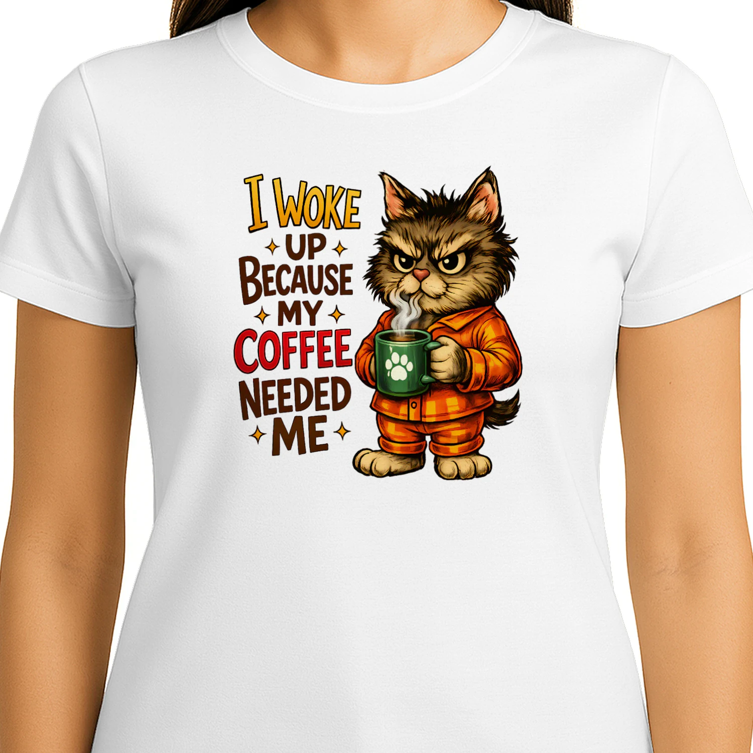 I Woke Up Because My Coffee Needed Me Shirt – Funny Grumpy Cat Coffee Tee, Cat Lover Gift, Morning Humor Apparel