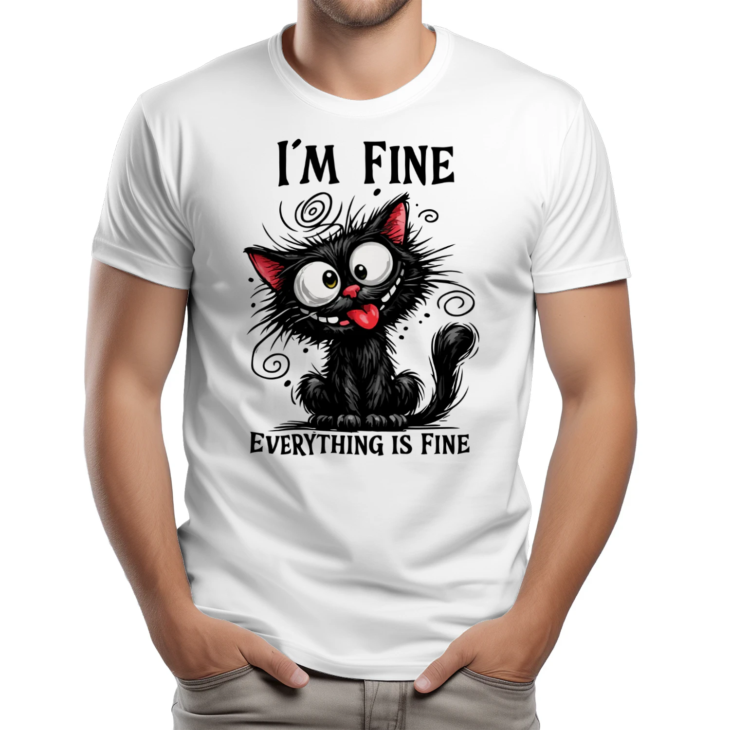 Funny Black Cat T‑Shirt – Cute Cartoon Cat with Silly Face – Humorous Pet Lover Tee for Cat Moms & Cat Dads – Cute Animal Graphic Shirt