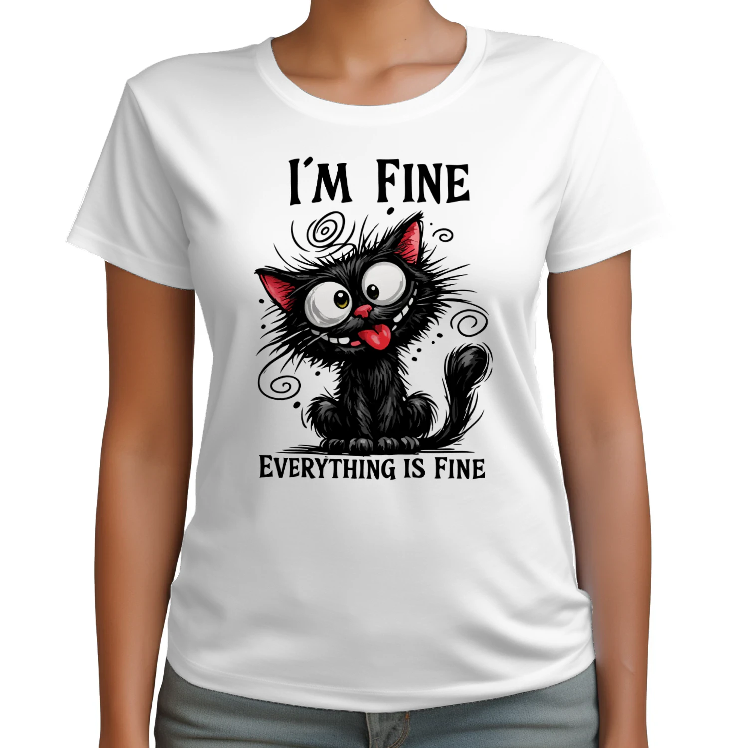 Funny Black Cat T‑Shirt – Cute Cartoon Cat with Silly Face – Humorous Pet Lover Tee for Cat Moms & Cat Dads – Cute Animal Graphic Shirt