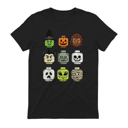 Halloween Building Blocks Head Cute Bricks Costume Boys Kids T-Shirt