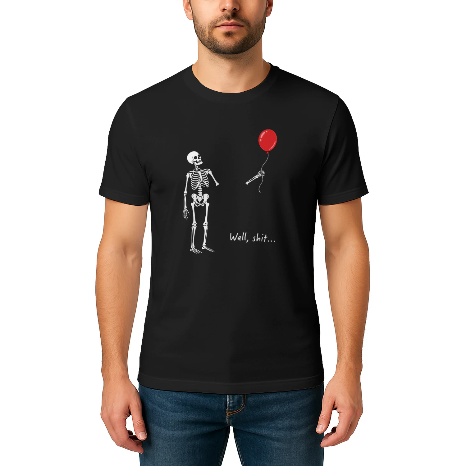 Skeleton Red Balloon T-Shirt, Dark Humor Sarcastic Apparel, Relatable Spooky Tee