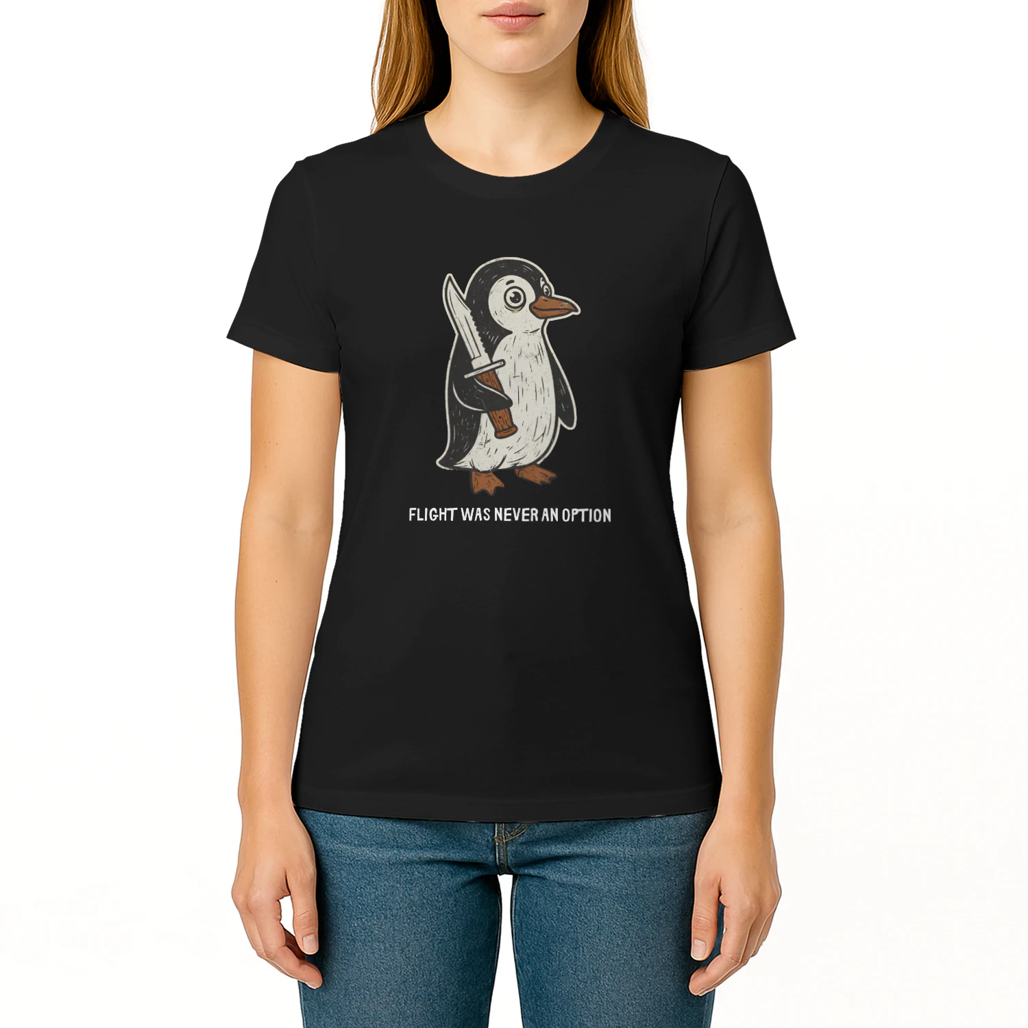Flight Was Never An Option Shirt, Funny Penguin Knife Tee.