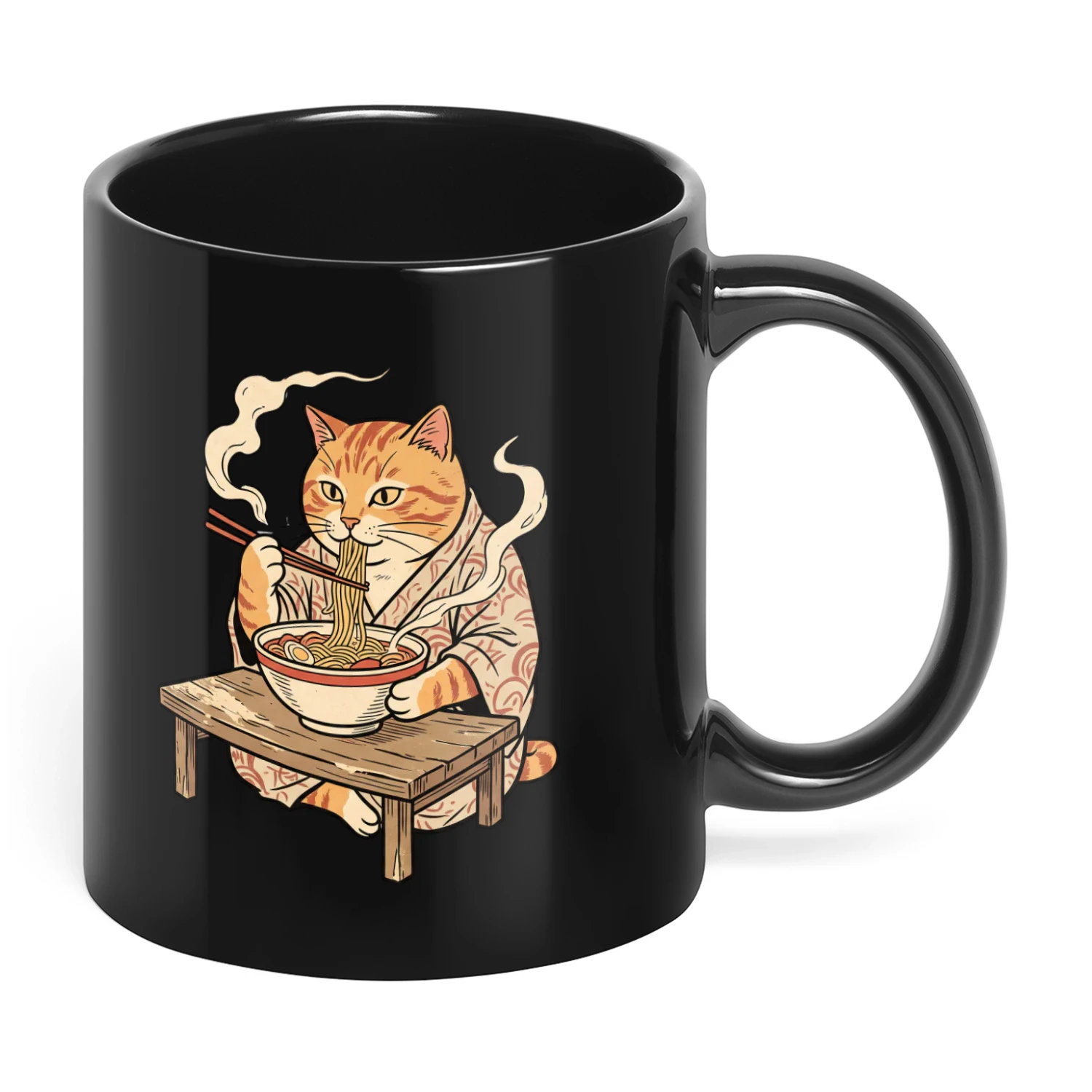 Japanische Katze im Ukiyo-e-Stil mit Ramen