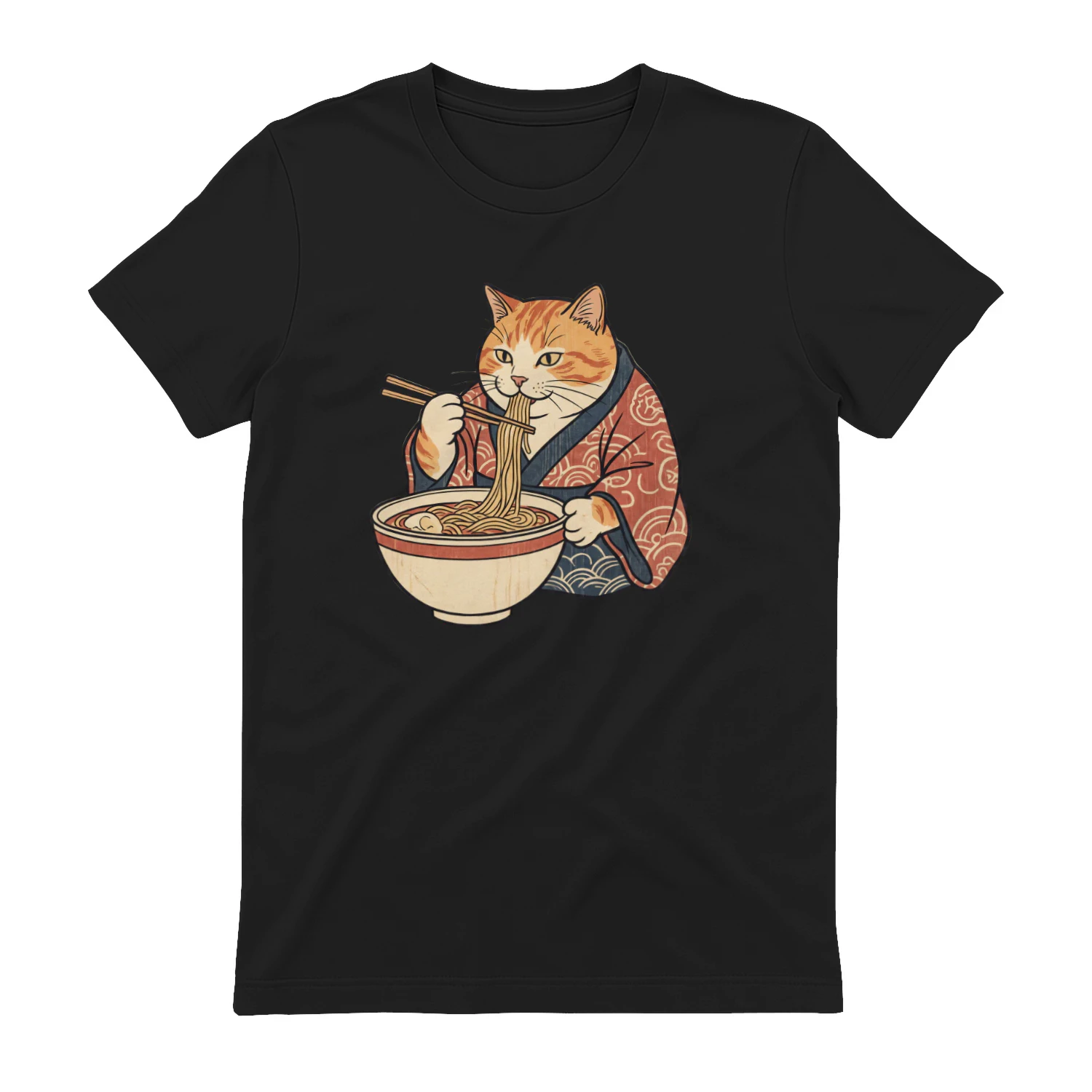Japanische Katze im Ukiyo-e-Stil mit Ramen