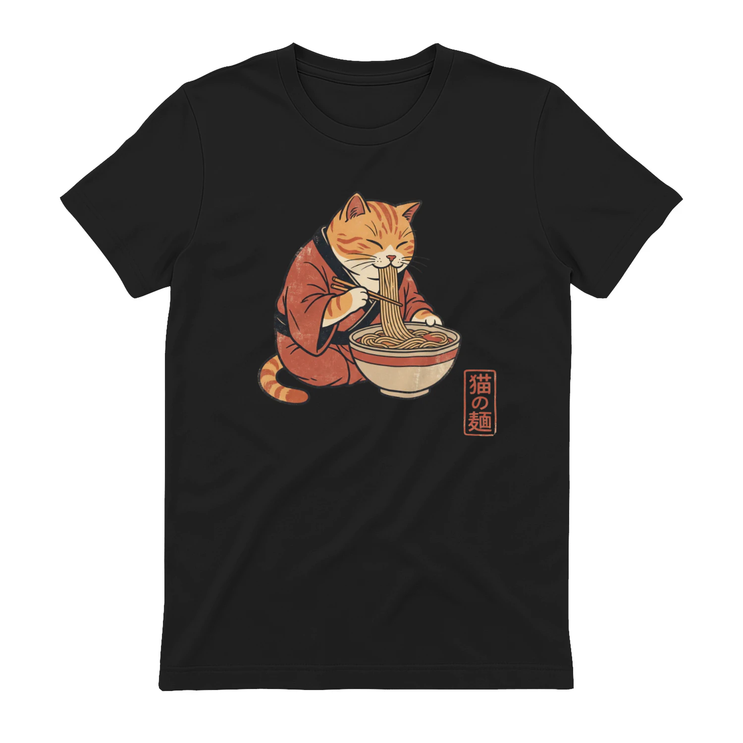 Japanische Katze im Ukiyo-e-Stil mit Ramen