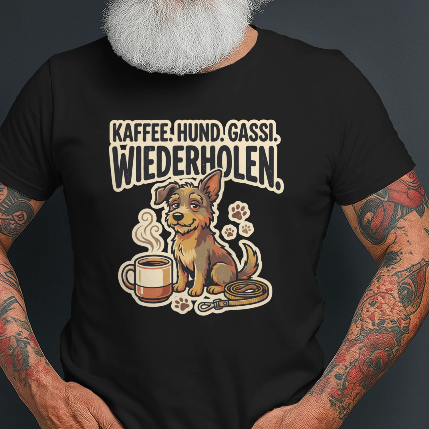 KAFFEE. HUND. GASSI. WIEDERHOLEN.