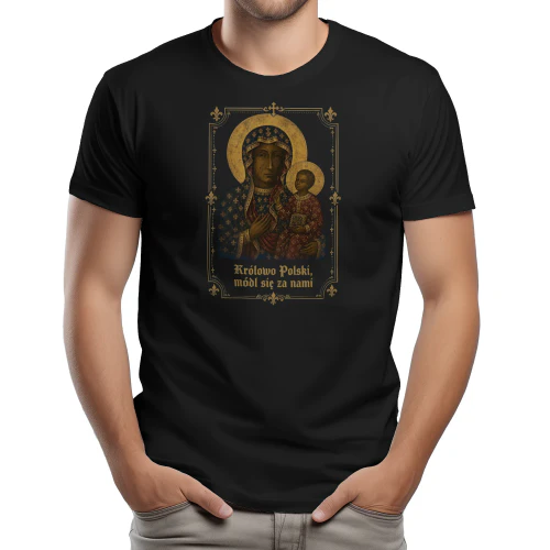 Koszulka Katolicka „Królowo Polski, módl się za nami” – Matka Boża Częstochowska | Premium T-shirt Religijny