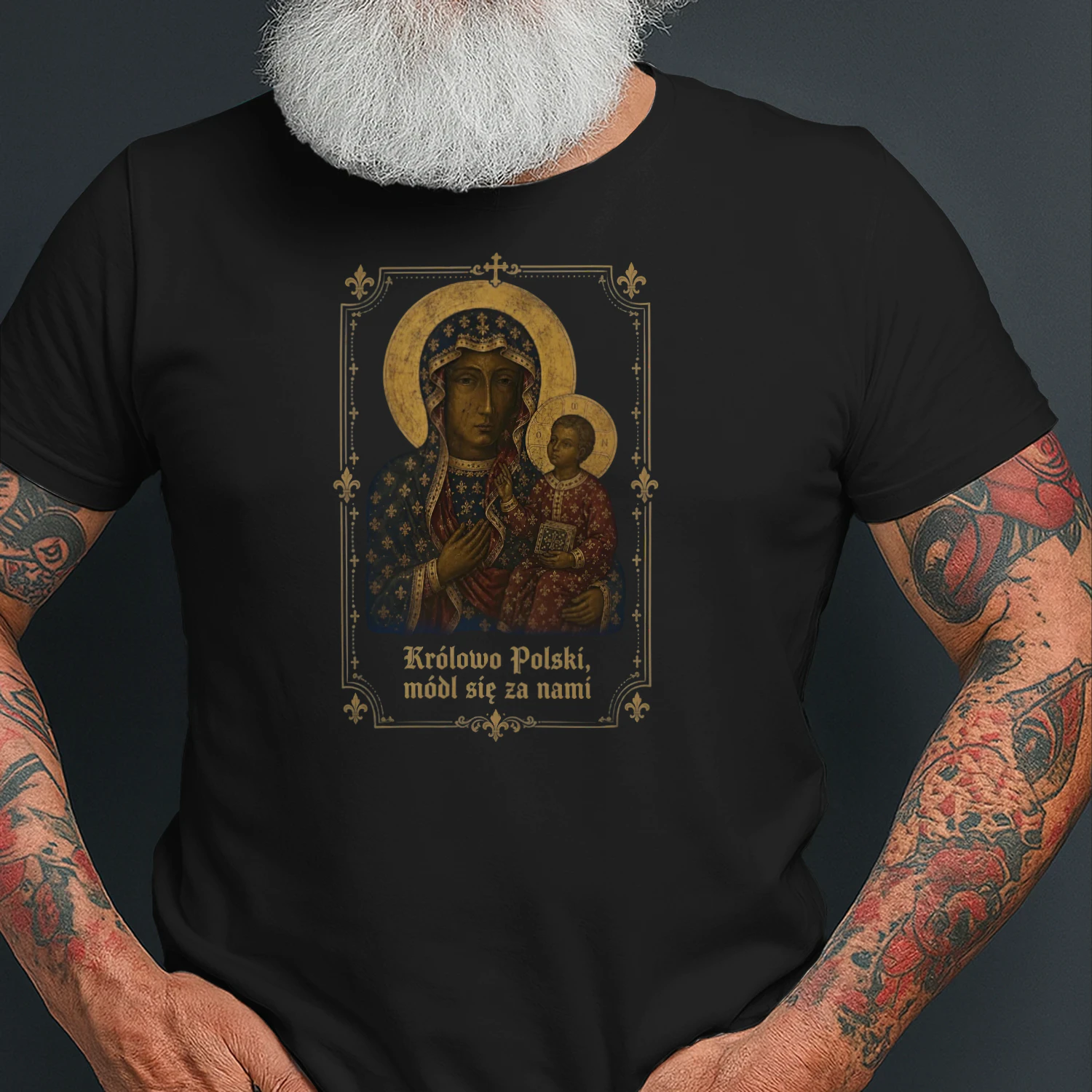 Koszulka Katolicka „Królowo Polski, módl się za nami” – Matka Boża Częstochowska | Premium T-shirt Religijny