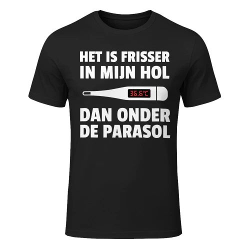 het is frisser in mijn hol dan onder de parasol