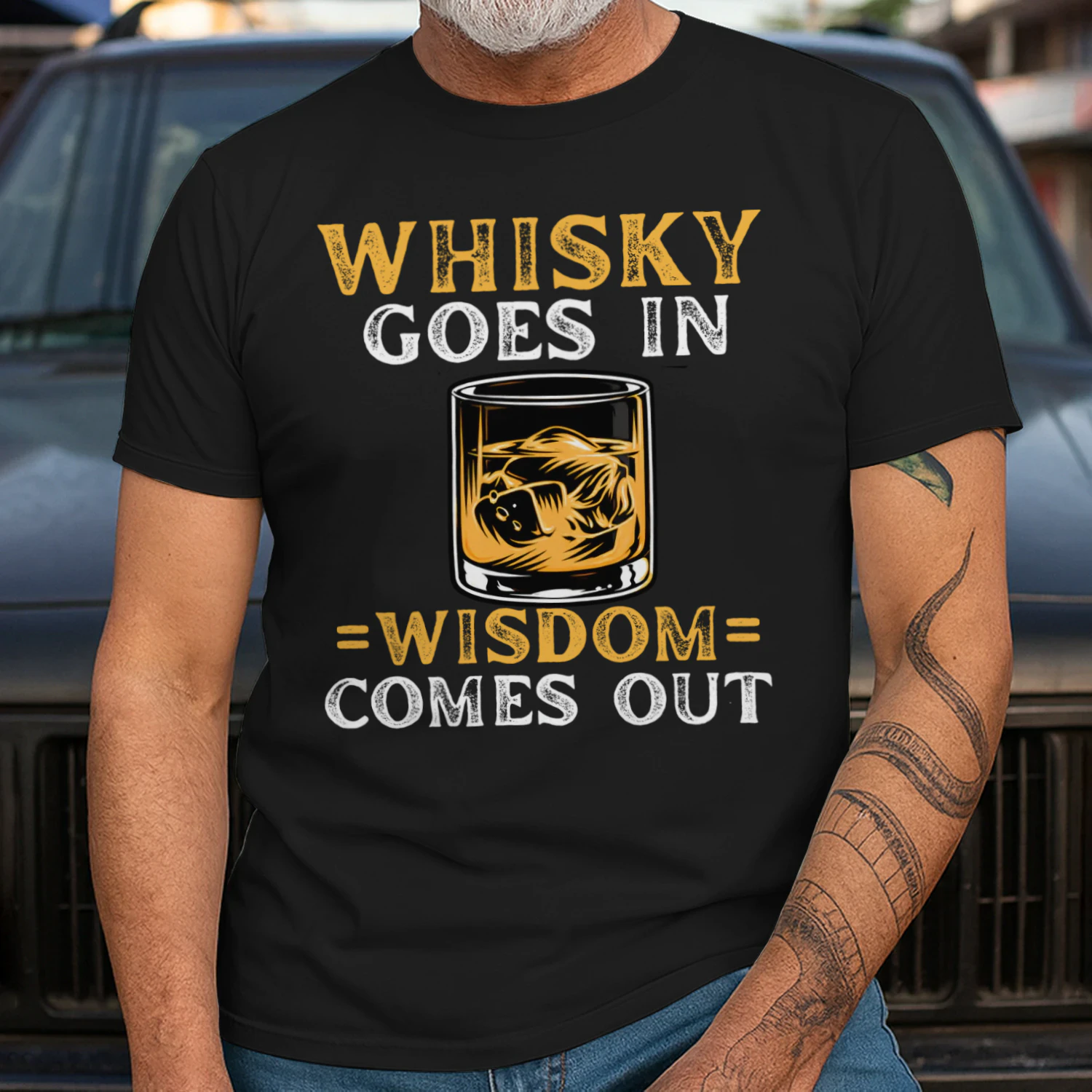Whisky Goes In Wisdom Comes Out – Funny Drinking Humor T-Shirt