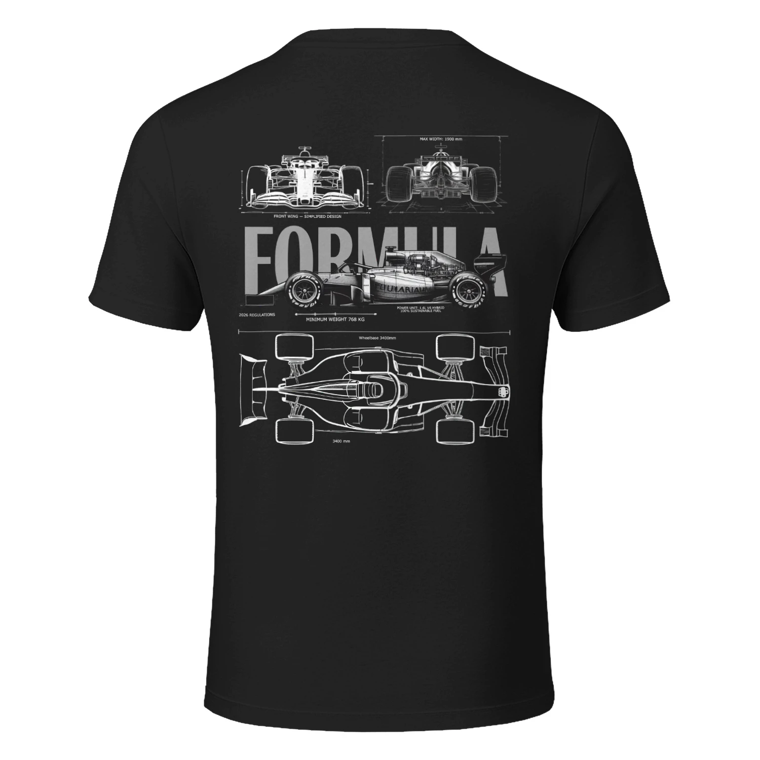 Formula 1 2026 Blueprint T-Shirt – F1 Car Technical Drawing, Motorsport Racing Apparel