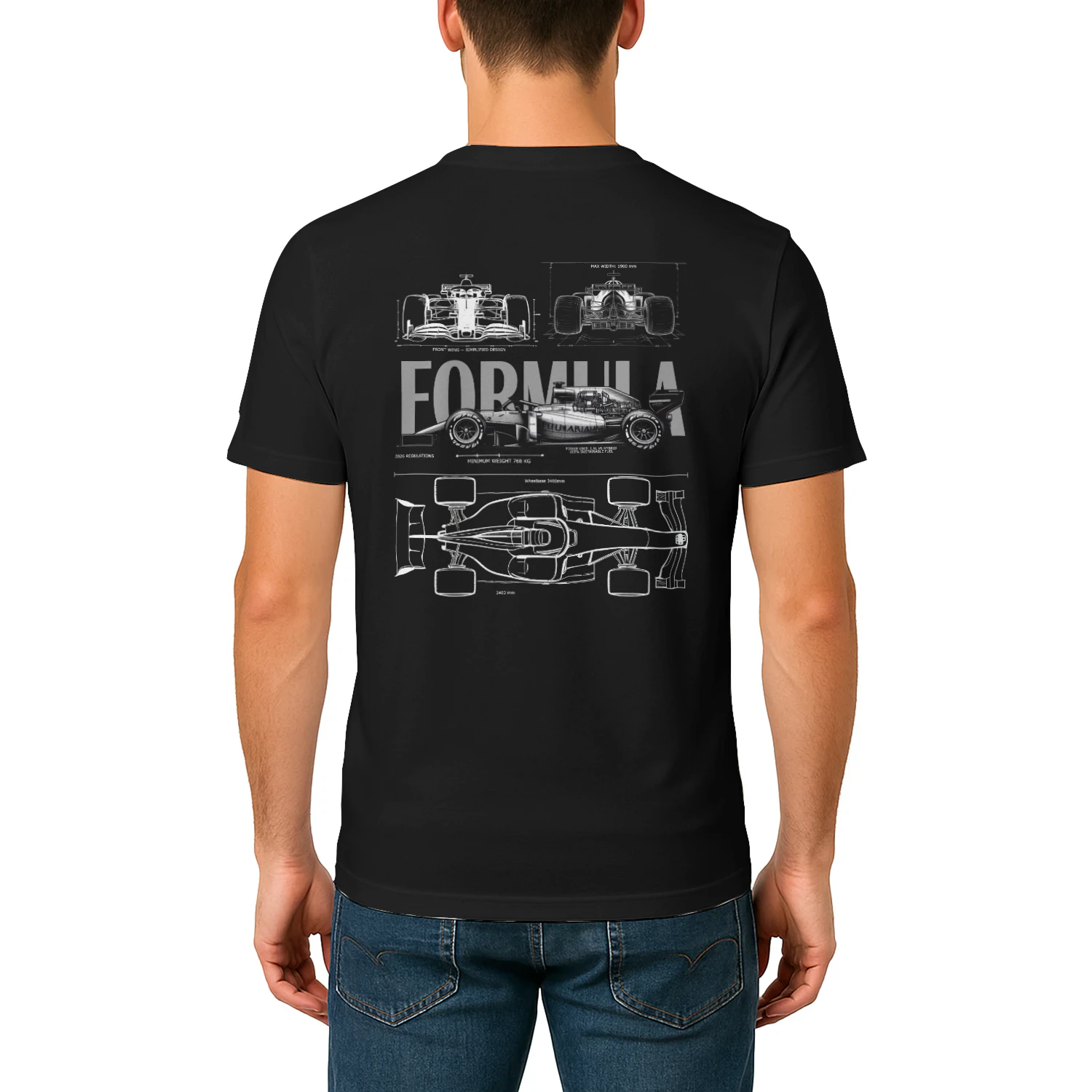 Formula 1 2026 Blueprint T-Shirt – F1 Car Technical Drawing, Motorsport Racing Apparel