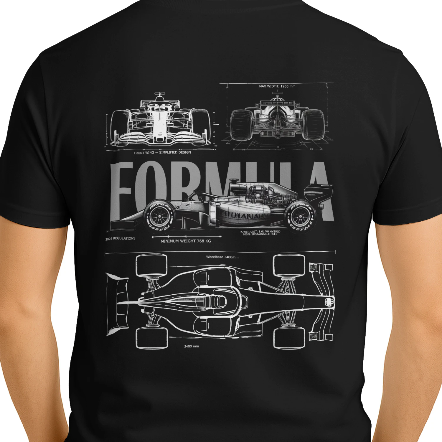 Formula 1 2026 Blueprint T-Shirt – F1 Car Technical Drawing, Motorsport Racing Apparel