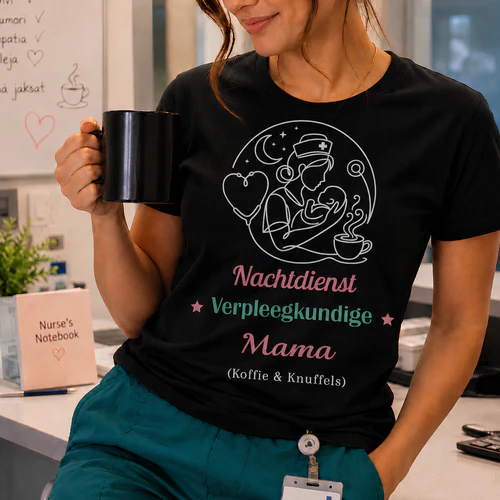 Nachtdienst Verpleegkundige Mama (Koffie & Knuffels) – Verpleegkundige T-Shirt  🇳🇱