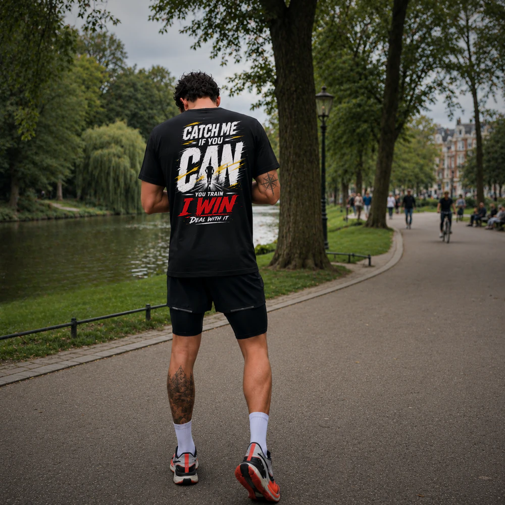 Catch Me If You Can - You Train I Win Running T-Shirt | Funny Runner Gift | Gym & Marathon Motivation Tee