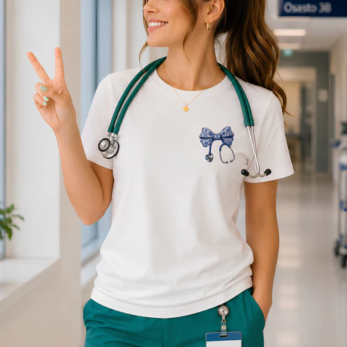 Blue Floral Stethoscope Bow – Doctor  Nurse Gift for Women