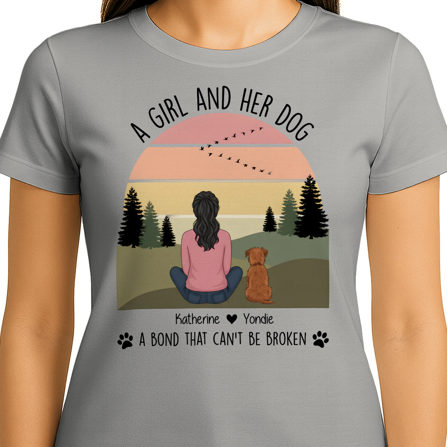 Girl and Her Dog Sunset T-Shirt