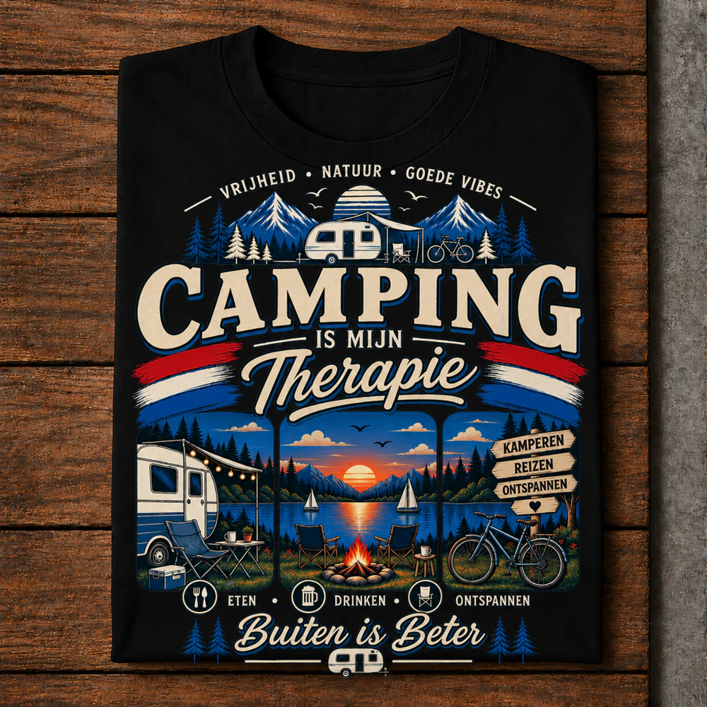 Camping Is Mijn Therapie – Vrijheid Natuur Goede Vibes T-Shirt