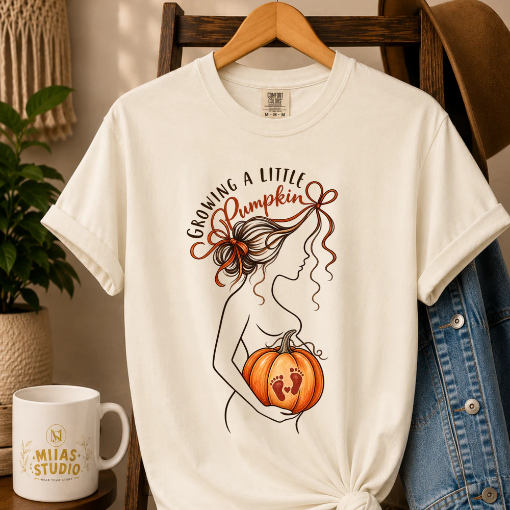 Growing a Little Pumpkin Shirt, Fall Pregnancy Tee, Maternity Shirt for Expecting Mom, Unisex Jersey Short Sleeve Tee