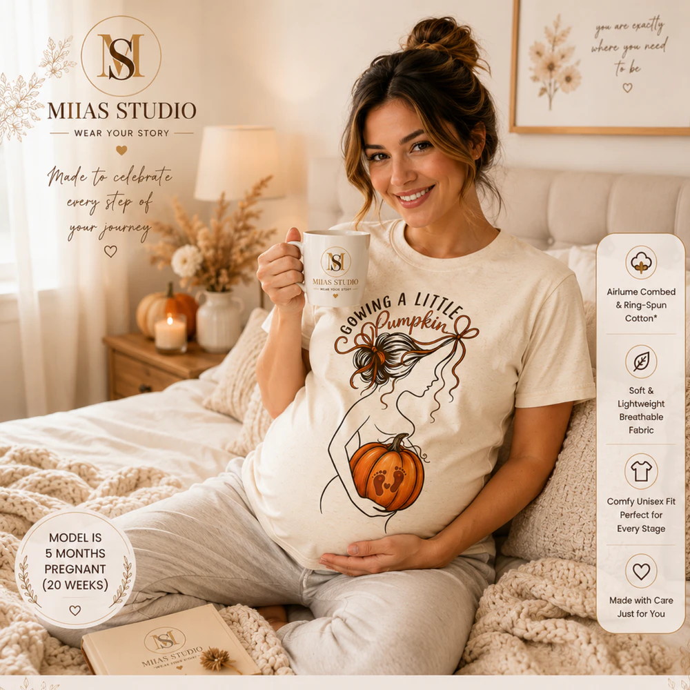 Growing a Little Pumpkin Shirt, Fall Pregnancy Tee, Maternity Shirt for Expecting Mom, Unisex Jersey Short Sleeve Tee