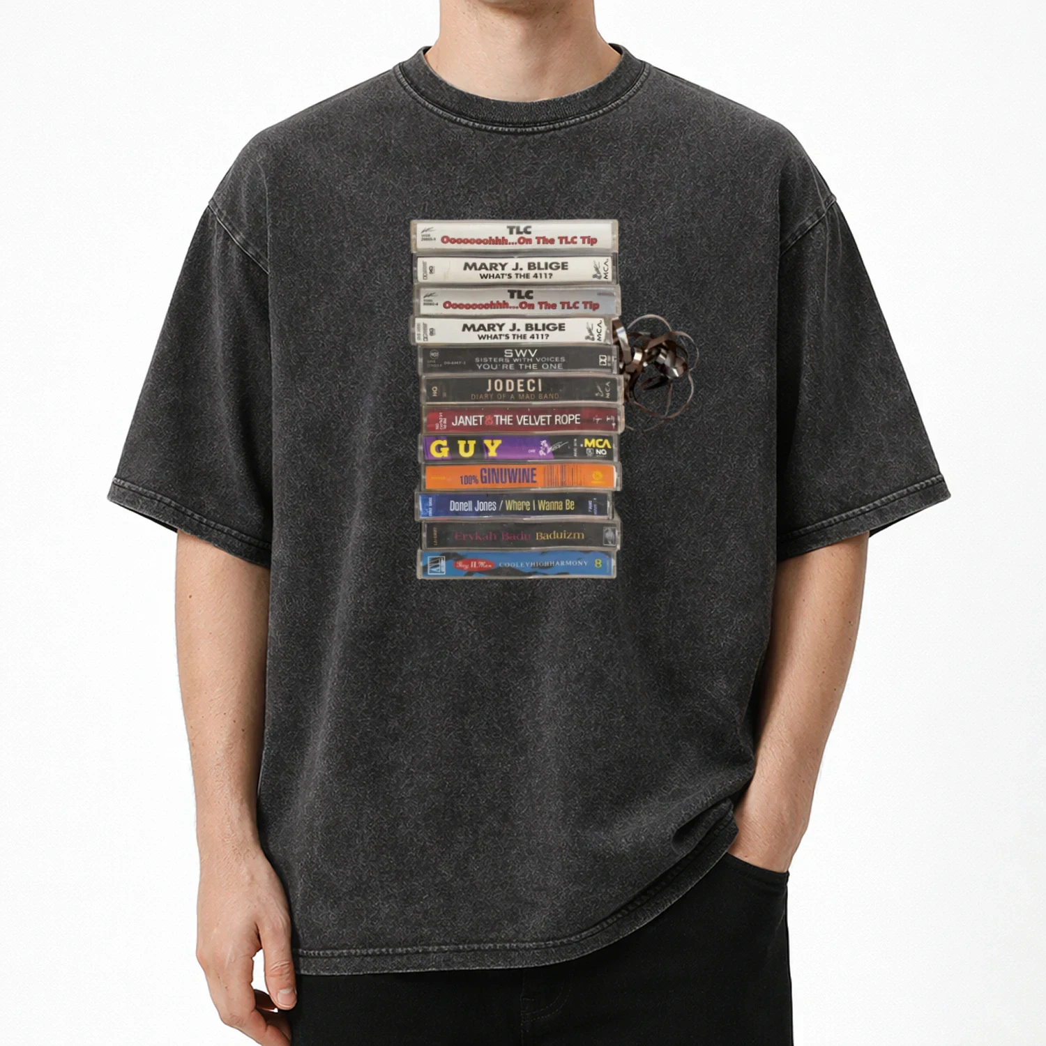 Oversized T-shirt-Vintage 90s R&B cassette print T-shirt, 