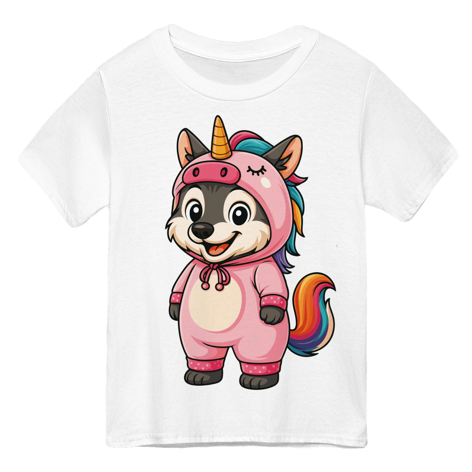 Cool Wolf in Unicorn Costume T-Shirt for Kids