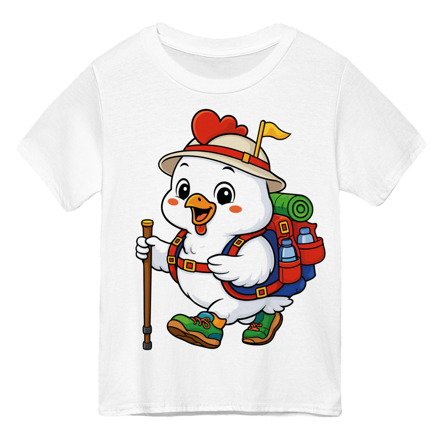Chicken Backpacking Mountain Chicken Hiking T-Shirt for Kids