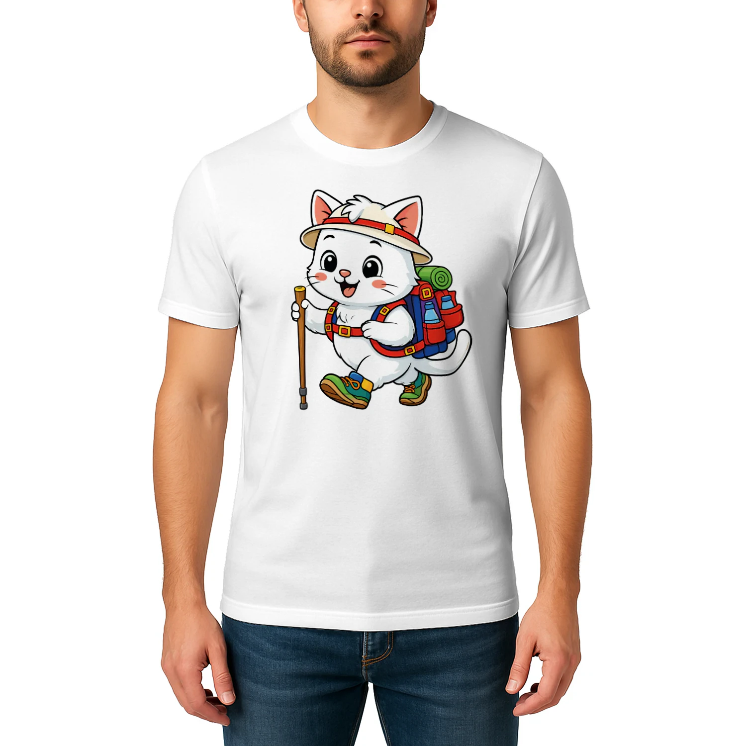 Cat Backpacking Mountain Cat Hiking T-Shirt for Men
