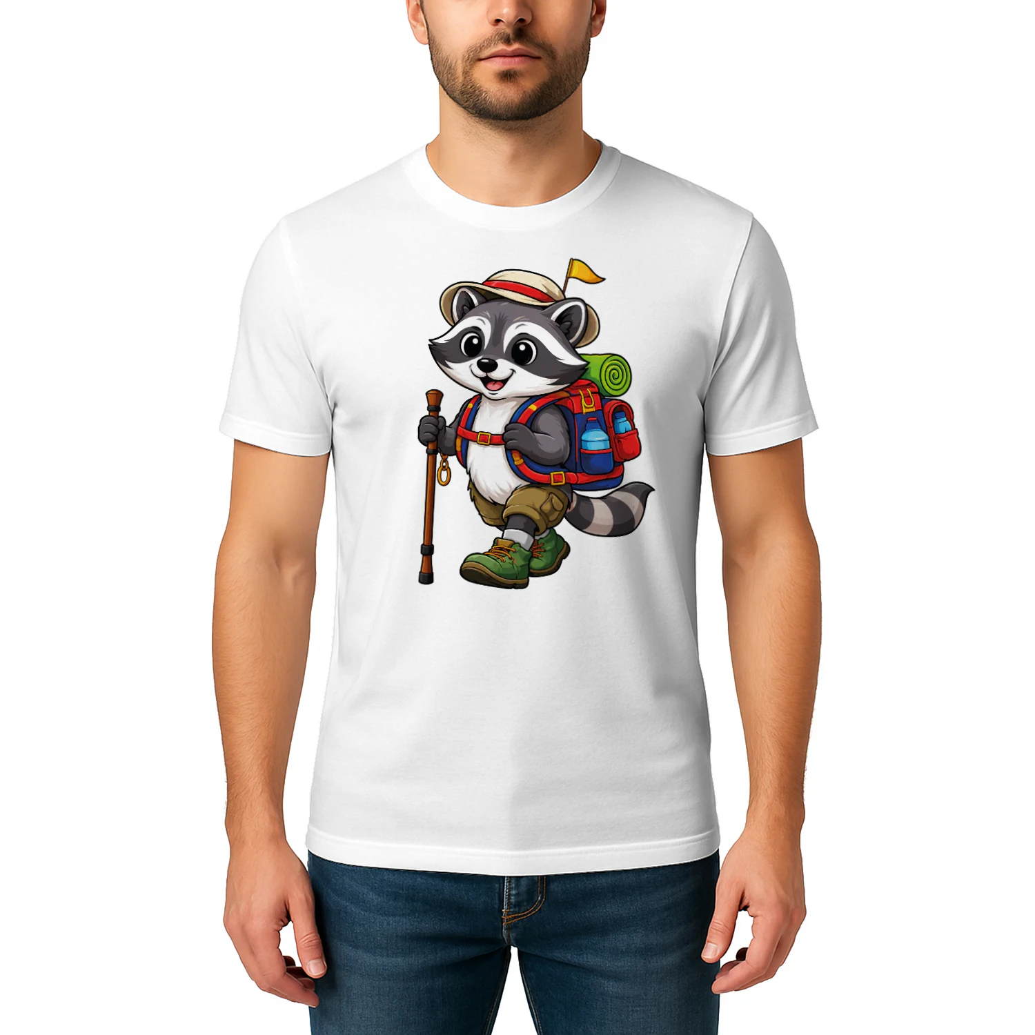 Racoon Backpacking Mountain Racoon Hiking T-Shirt for Men