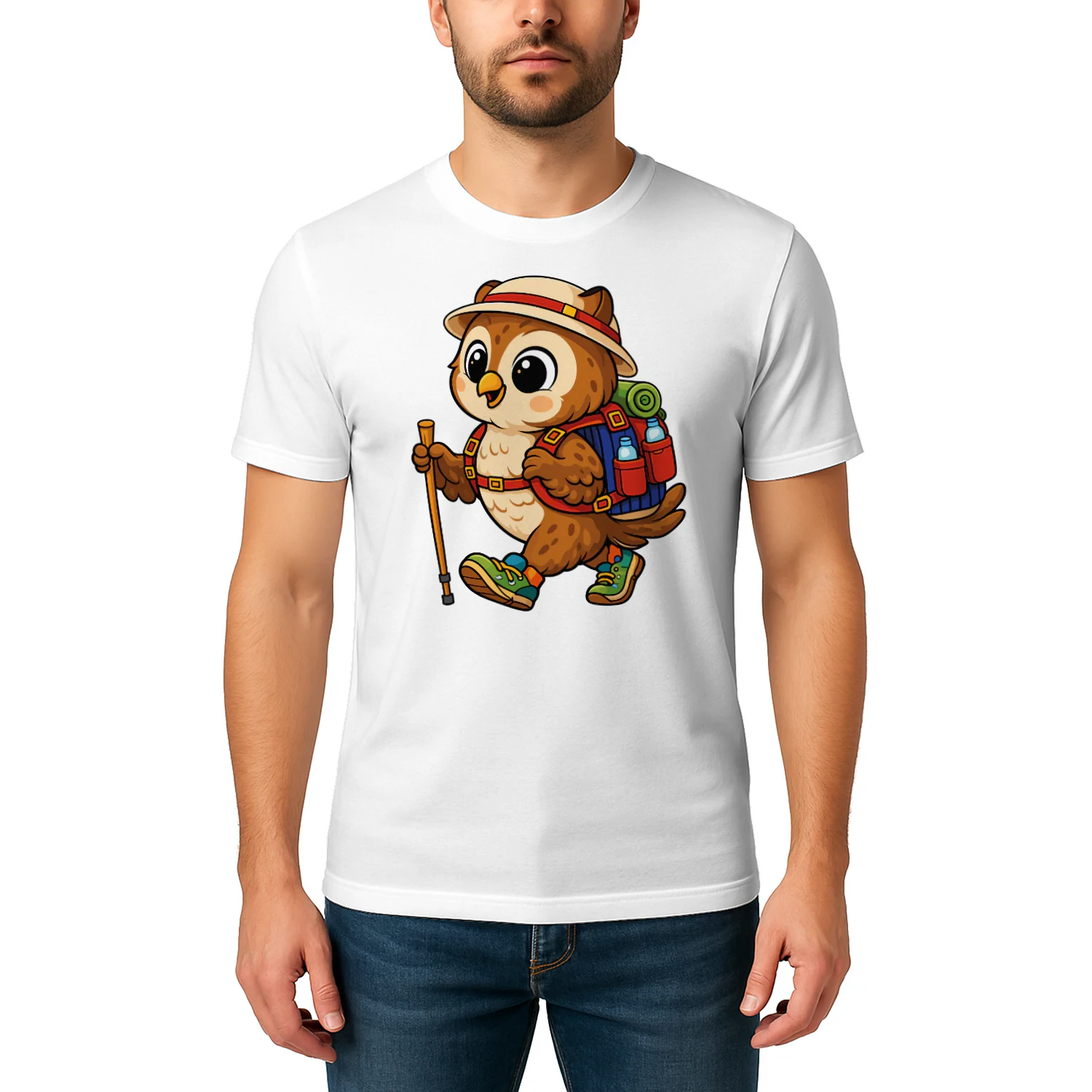 Owl Backpacking Mountain Owl Hiking T-Shirt for Men